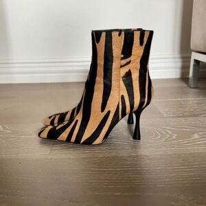 Mango Black and Tan Zebra-Print Pointed Toe Ankle Boots